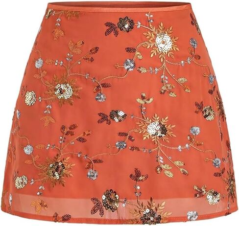 Milumia Women's Boho Floral Embroidery Sequin Mini Skirt Summer Vacation A Line Skirts in Saudi Arabia