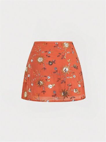 Milumia Women's Boho Floral Embroidery Sequin Mini Skirt Summer Vacation A Line Skirts in Saudi Arabia