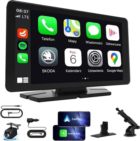 10.26 "شاشة Carplay HD للسيارة ، استريو Apple Apple Android للسيارات المحمولة مع التحكم الصوتي ، 4K DashCam ، كاميرا احتياطية 1080 بكسل ، رابط المرآة ، GPS Bluetooth ， استقبال صوت السيارة in Kuwait
