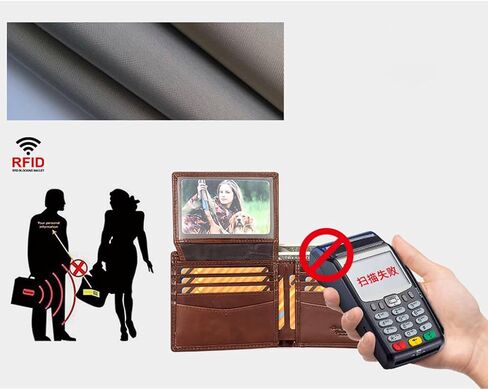 محفظة حامل بطاقات من الجلد الطبيعي مع ملحقات سلسلة للرجال والنساء RFID تحجب 13 فتحة للبطاقات ونوافذ لبطاقة الهوية ومقصورتين للفاتورة هدية محفظة قصيرة ثنائية الطي (بني) in Kuwait