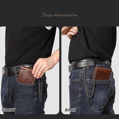 محفظة حامل بطاقات من الجلد الطبيعي مع ملحقات سلسلة للرجال والنساء RFID تحجب 13 فتحة للبطاقات ونوافذ لبطاقة الهوية ومقصورتين للفاتورة هدية محفظة قصيرة ثنائية الطي (بني) in Kuwait