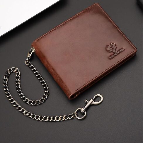 محفظة حامل بطاقات من الجلد الطبيعي مع ملحقات سلسلة للرجال والنساء RFID تحجب 13 فتحة للبطاقات ونوافذ لبطاقة الهوية ومقصورتين للفاتورة هدية محفظة قصيرة ثنائية الطي (بني) in Kuwait