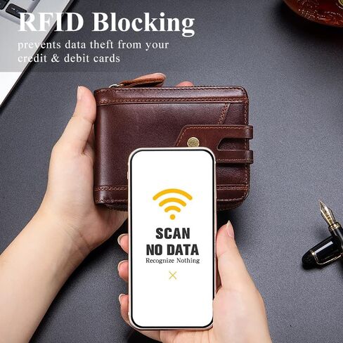 محفظة رجالية من الجلد الطبيعي مع سحاب عتيق بحجب RFID محفظة ذات سعة كبيرة للرجال مع 11 فتحة لبطاقة الائتمان ونافذة واحدة لبطاقة الهوية (قهوة) in Saudi Arabia