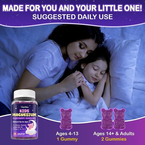 Magnesium Glycinate Gummies for Kids 4+: Sugar Free Magnesium Bisglycinate Gummy with Chamomile, L-Theanine, Lemon Balm, B6, Omega 3, Zinc - Gluten Free, Non-GMO, Vegan, Mixed Berry Flavor in Saudi Arabia