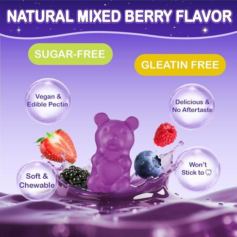 Magnesium Glycinate Gummies for Kids 4+: Sugar Free Magnesium Bisglycinate Gummy with Chamomile, L-Theanine, Lemon Balm, B6, Omega 3, Zinc - Gluten Free, Non-GMO, Vegan, Mixed Berry Flavor in Saudi Arabia