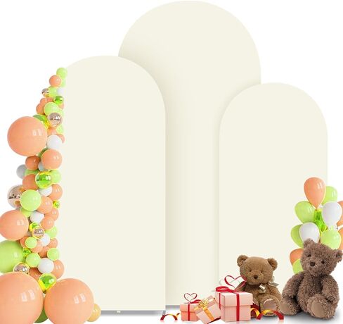 Arch Backdrop Cover Set of 3 Wedding Arch Cover Spandex Fitted Arch Cover Round Top Arch Backdrop Stand Cover for Birthday Baby Party Ceremony Banquet Decoration(White, 4FT, 5FT, 6FT) in Kuwait