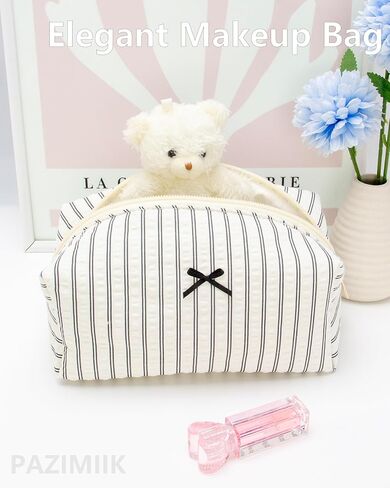 PAZIMIIK 6PCS Cozy Makeup Bag Small Aesthetic Travel Zipper Cosmetic Pouch for Women Make Up Beauty Accessories Brushes, Stripe Black in Saudi Arabia