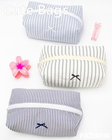 PAZIMIIK 6PCS Cozy Makeup Bag Small Aesthetic Travel Zipper Cosmetic Pouch for Women Make Up Beauty Accessories Brushes, Stripe Black in Saudi Arabia