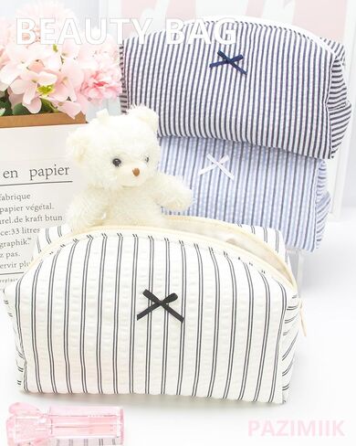 PAZIMIIK 6PCS Cozy Makeup Bag Small Aesthetic Travel Zipper Cosmetic Pouch for Women Make Up Beauty Accessories Brushes, Stripe Black in Saudi Arabia