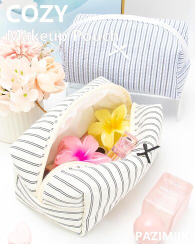 PAZIMIIK 6PCS Cozy Makeup Bag Small Aesthetic Travel Zipper Cosmetic Pouch for Women Make Up Beauty Accessories Brushes, Stripe Black in Saudi Arabia