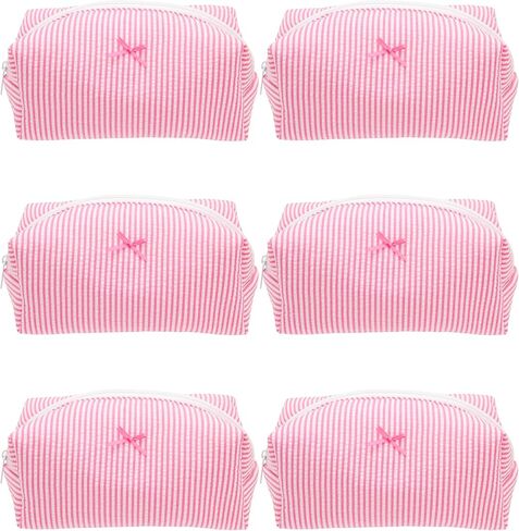 PAZIMIIK 6PCS Cozy Makeup Bag Small Aesthetic Travel Zipper Cosmetic Pouch for Women Make Up Beauty Accessories Brushes, Stripe Black in Saudi Arabia