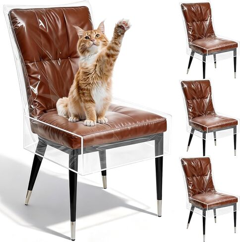 4 قطع من أغطية الكراسي البلاستيكية، واقيات مقاعد الطعام الشفافة المقاومة للماء من خدوش القطط والغبار والانسكابات وشعر الحيوانات الأليفة، مناسبة عالميًا للكراسي القياسية بدون أذرع in Kuwait