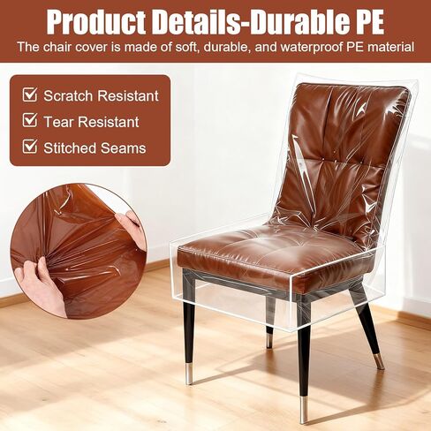 4 قطع من أغطية الكراسي البلاستيكية، واقيات مقاعد الطعام الشفافة المقاومة للماء من خدوش القطط والغبار والانسكابات وشعر الحيوانات الأليفة، مناسبة عالميًا للكراسي القياسية بدون أذرع in Kuwait