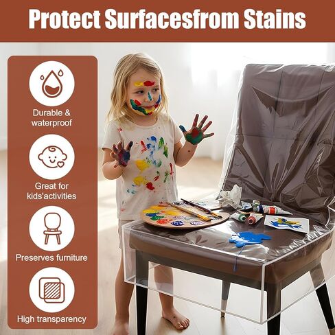 4 قطع من أغطية الكراسي البلاستيكية، واقيات مقاعد الطعام الشفافة المقاومة للماء من خدوش القطط والغبار والانسكابات وشعر الحيوانات الأليفة، مناسبة عالميًا للكراسي القياسية بدون أذرع in Kuwait