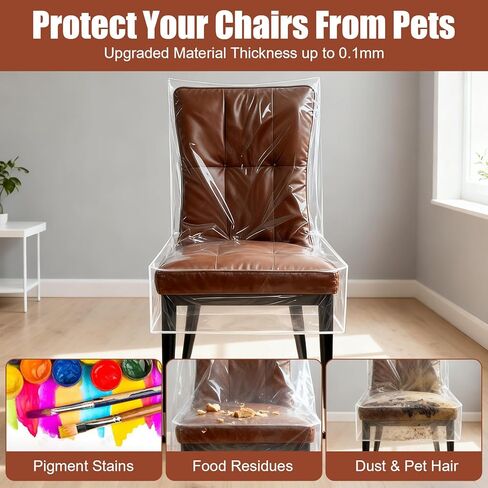 4 قطع من أغطية الكراسي البلاستيكية، واقيات مقاعد الطعام الشفافة المقاومة للماء من خدوش القطط والغبار والانسكابات وشعر الحيوانات الأليفة، مناسبة عالميًا للكراسي القياسية بدون أذرع in Kuwait