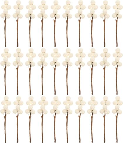 VOSAREA 30pcs White Fake Berry Stems Christmas Berries Picks Artificial Fruits for Home Decorative Party Wedding Christmas Tree Wreaths Holiday Supplies (3.38×0.79 inch) in Saudi Arabia