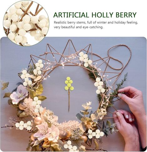 VOSAREA 30pcs White Fake Berry Stems Christmas Berries Picks Artificial Fruits for Home Decorative Party Wedding Christmas Tree Wreaths Holiday Supplies (3.38×0.79 inch) in Saudi Arabia