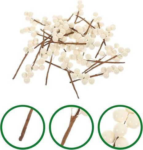 VOSAREA 30pcs White Fake Berry Stems Christmas Berries Picks Artificial Fruits for Home Decorative Party Wedding Christmas Tree Wreaths Holiday Supplies (3.38×0.79 inch) in Saudi Arabia