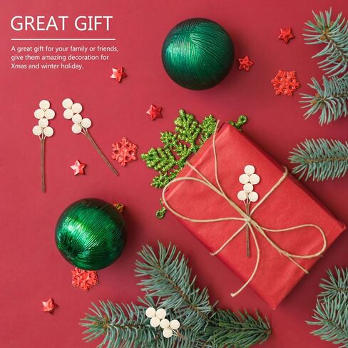 VOSAREA 30pcs White Fake Berry Stems Christmas Berries Picks Artificial Fruits for Home Decorative Party Wedding Christmas Tree Wreaths Holiday Supplies (3.38×0.79 inch) in Saudi Arabia