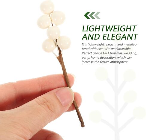 VOSAREA 30pcs White Fake Berry Stems Christmas Berries Picks Artificial Fruits for Home Decorative Party Wedding Christmas Tree Wreaths Holiday Supplies (3.38×0.79 inch) in Saudi Arabia