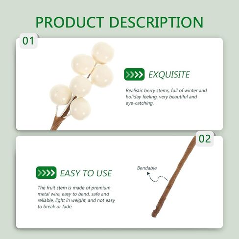 VOSAREA 30pcs White Fake Berry Stems Christmas Berries Picks Artificial Fruits for Home Decorative Party Wedding Christmas Tree Wreaths Holiday Supplies (3.38×0.79 inch) in Saudi Arabia