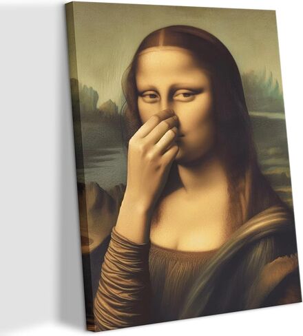Funny Bathroom Canvas Wall Art Vintage Mona Lisa Painting Pictures Wall Decor Humor Amusing Toilet Art Pinching Nose Poster Prints Mona Lisa Artwork for Bathroom Home Decor 12x16 in Wrapped Canvas in Saudi Arabia