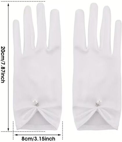 Elegant Satin Short Gloves, Vintage Style, Pearl Buttons, Smooth Fabric, Decorative Detail for Women, Bridal or Formal Events, Elastic Fit, Red in Saudi Arabia