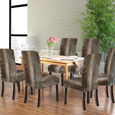 TOMWISH Seat Covers for Dining Room Set of 6 Slipcovers Brown Abstract Art Stretch Spandex Dining Chair Slipcovers Removable Parson Chair Covers for Kitchen Hotel Restaurant Banquet Ceremony in Saudi Arabia