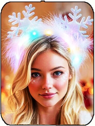 GORTIN Light up Christmas Headband LED Snowflake Headpiece Glowing Feather Xmas Holiday Costume Hair Accessories for Women in Saudi Arabia