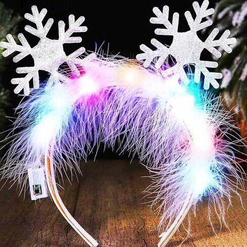GORTIN Light up Christmas Headband LED Snowflake Headpiece Glowing Feather Xmas Holiday Costume Hair Accessories for Women in Saudi Arabia