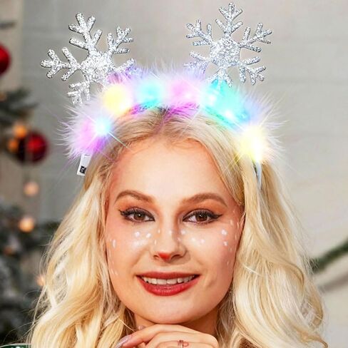 GORTIN Light up Christmas Headband LED Snowflake Headpiece Glowing Feather Xmas Holiday Costume Hair Accessories for Women in Saudi Arabia