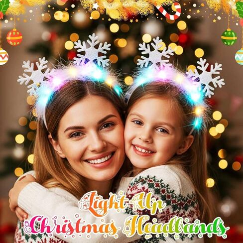 GORTIN Light up Christmas Headband LED Snowflake Headpiece Glowing Feather Xmas Holiday Costume Hair Accessories for Women in Saudi Arabia