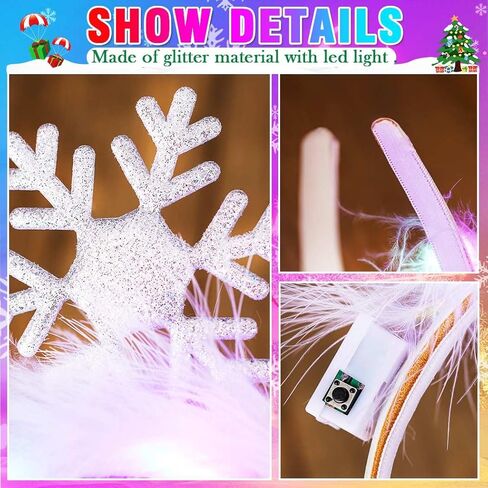 GORTIN Light up Christmas Headband LED Snowflake Headpiece Glowing Feather Xmas Holiday Costume Hair Accessories for Women in Saudi Arabia