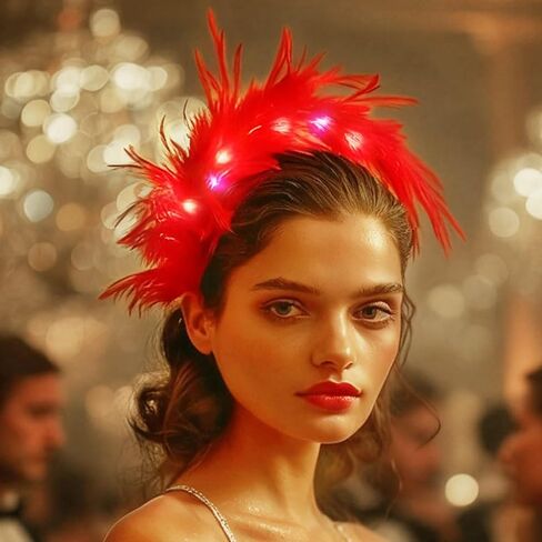DRESBE Light Up 1920s Feather Fascinator Headband LED Cocktail Tea Party Hair Accessories for Women in Saudi Arabia