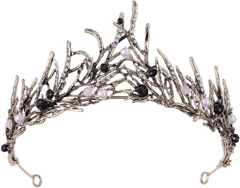Women Black Hair Crown Vintage Wedding Tiaras Gothic Elf Headpiece Fancy Dress Headband for Bridal Carnival Prom Halloween Birthday Christmas Party Costume Accessories in Saudi Arabia