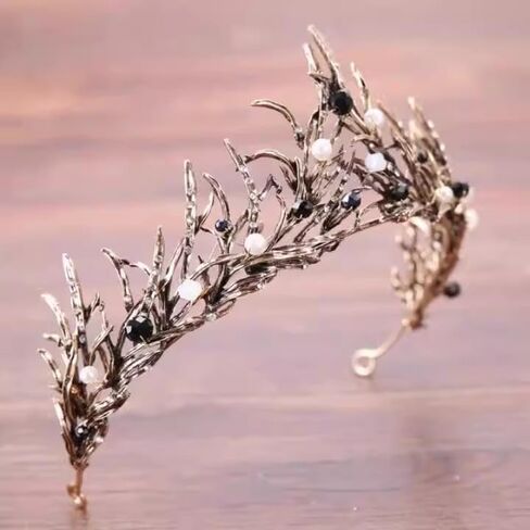 Women Black Hair Crown Vintage Wedding Tiaras Gothic Elf Headpiece Fancy Dress Headband for Bridal Carnival Prom Halloween Birthday Christmas Party Costume Accessories in Saudi Arabia