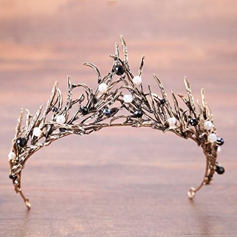 Women Black Hair Crown Vintage Wedding Tiaras Gothic Elf Headpiece Fancy Dress Headband for Bridal Carnival Prom Halloween Birthday Christmas Party Costume Accessories in Saudi Arabia