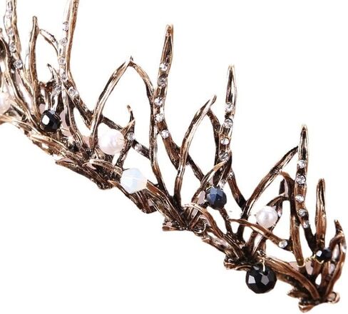 Women Black Hair Crown Vintage Wedding Tiaras Gothic Elf Headpiece Fancy Dress Headband for Bridal Carnival Prom Halloween Birthday Christmas Party Costume Accessories in Saudi Arabia