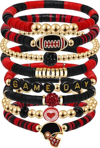 Game Day Football Charm Bracelet for Women Men,Stackable Sports Jewelry Accessories Gifts for Football Fans in Saudi Arabia