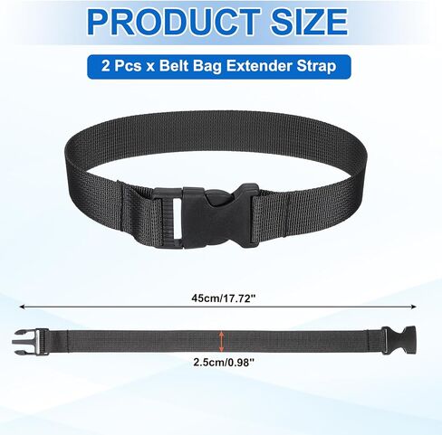 MECCANIXITY 2pcs Fanny Pack Extender Strap, 18" x 1" Belt Bag Waist Bag Extension Strap for Fanny Pack, Pouch, Backpack, Black in Saudi Arabia
