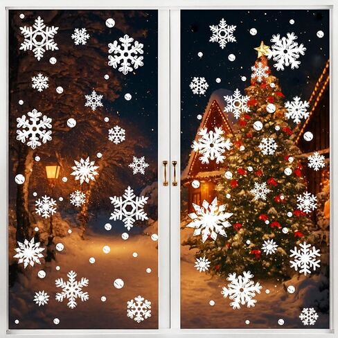 115PCS Christmas Window Clings Snowflakes - 4 Sheets Cute Christmas Decorations Holiday Ideal for Glass & Home, Outdoor & Indoor DIY Sticker, Party Supplies in Saudi Arabia