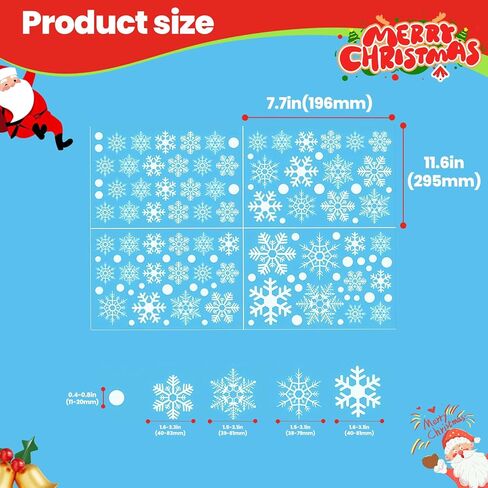 115PCS Christmas Window Clings Snowflakes - 4 Sheets Cute Christmas Decorations Holiday Ideal for Glass & Home, Outdoor & Indoor DIY Sticker, Party Supplies in Saudi Arabia