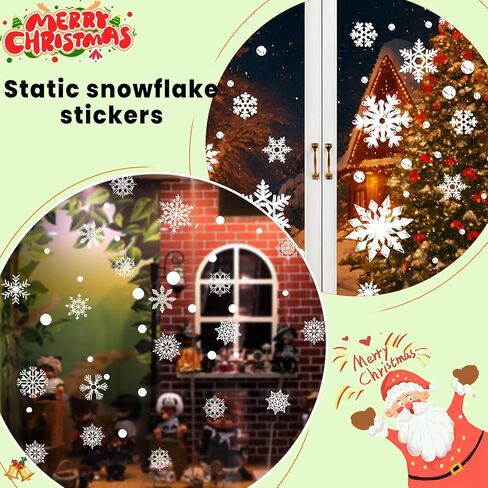 115PCS Christmas Window Clings Snowflakes - 4 Sheets Cute Christmas Decorations Holiday Ideal for Glass & Home, Outdoor & Indoor DIY Sticker, Party Supplies in Saudi Arabia