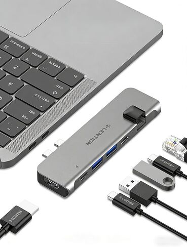 LENTION USB C Hub with Thunderbolt3(PD+Data Transfer+Video Output), 4K HDMI, USB 3.0, Gigabit Ethernet Mac Adapter Compatible 2016-2023 MacBook Pro, Mac Air(CS65, Dark Gray) in Kuwait