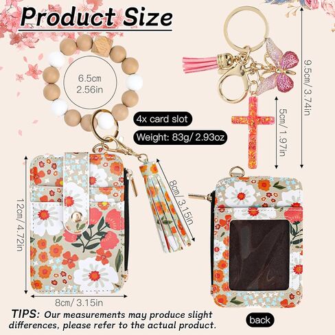 Boho Beaded Wallet Keychain Wristlet Wallet for Women Credit Card Holder Small Purse Tassel Silicone Keychain with Detachable Cross Keychain (Khaki) in Saudi Arabia