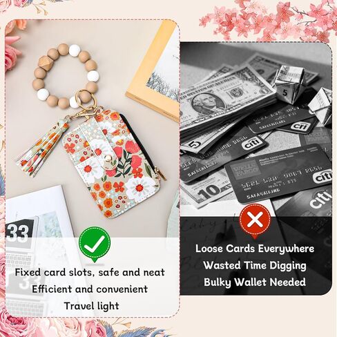 Boho Beaded Wallet Keychain Wristlet Wallet for Women Credit Card Holder Small Purse Tassel Silicone Keychain with Detachable Cross Keychain (Khaki) in Saudi Arabia