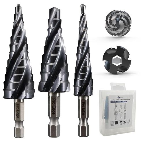 Pro Edge 5pcs Step Step Drill Bits مع لكمة مركزية ، مجموعة الحفر Tri-Flat HSS HSS Titanium Step Step ، و 50 أحجامًا خطوة للمعادن ، والألومنيوم ، والخشب ، والبلاستيك in Saudi Arabia