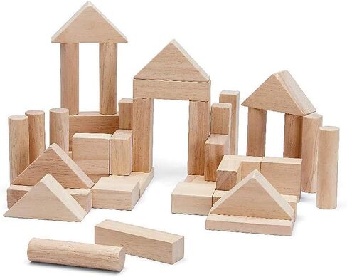 PlanToys 40 Piece Unit Block Building and Construction Block Set (5507) | Pastel Color Collection |Sustainably Made from Rubberwood and Non-Toxic Paints and Dyes in Saudi Arabia