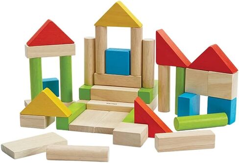 PlanToys 40 Piece Unit Block Building and Construction Block Set (5507) | Pastel Color Collection |Sustainably Made from Rubberwood and Non-Toxic Paints and Dyes in Saudi Arabia