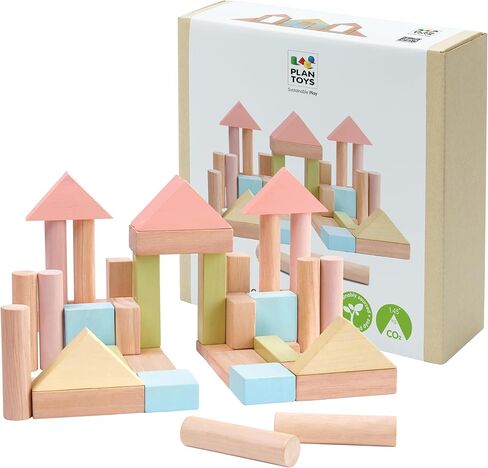 Plantoys 40 قطعة كتلة المبنى ومجموعة كتلة البناء (5507) | مجموعة ألوان الباستيل | مصنوعة بشكل مستدام من الخشب المطاطي والدهانات والأصباغ غير السامة in Kuwait